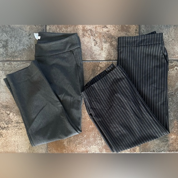 Petite Principle Pants - Petite Principle 2 Pair of Gray and Black Pinstripe Stretchy Trousers